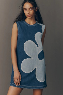 Pilcro Sleeveless Floral Denim Mini Dress | Anthropologie (US)