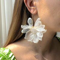 Flower Fabric Earrings, White Bridal Earring, Gift For Her, Bloomy Wedding Organza Dainty Jewellery | Etsy (US)