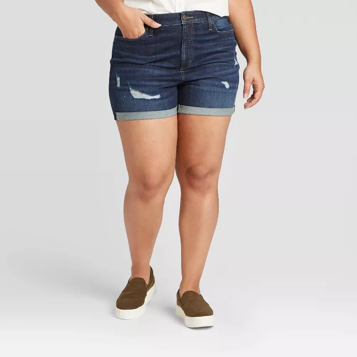 Women's Plus Size High-Rise Distressed Jean Shorts - Universal Thread™ Dark Wash | Target