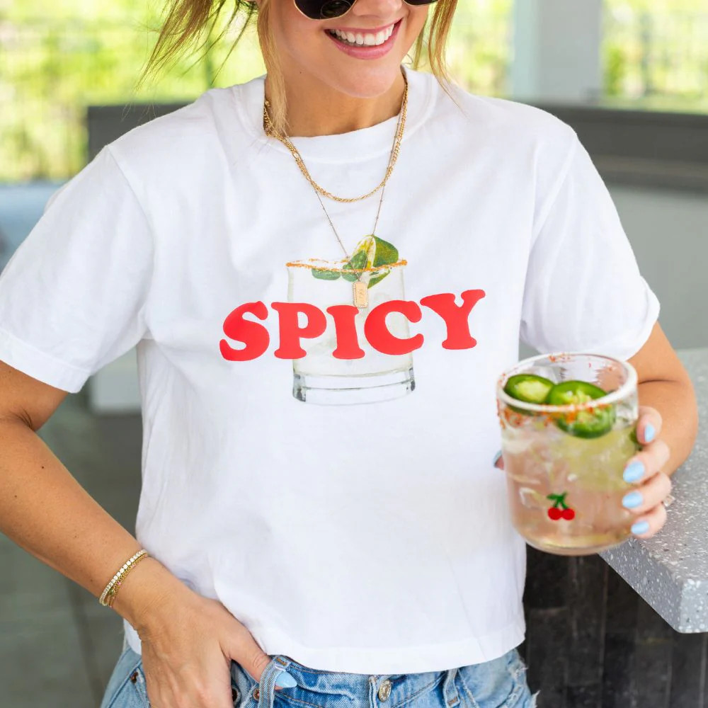 PUFF ‘Warning: Spicy Behavior’ Margarita Boxy Tee | United Monograms