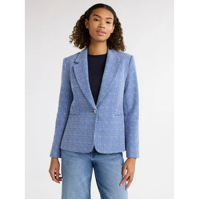 Free Assembly Women’s Single Breasted Tweed Blazer, Sizes XS-XXXL | Walmart (US)