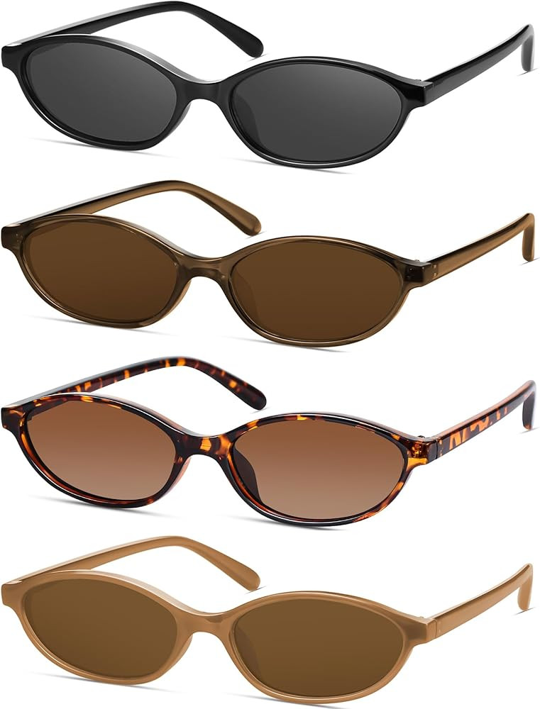 Retro Oval Cat Eye Sunglasses for Women Y2k Designer Trendy Narrow Shades UV protection Sun Glass... | Amazon (US)