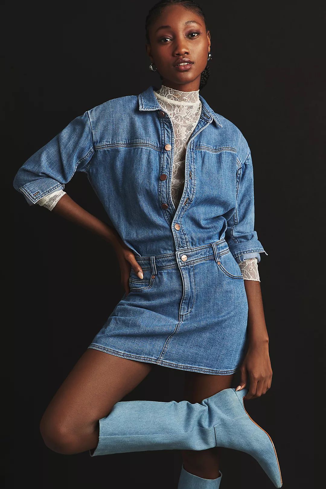 Pilcro Long-Sleeve Denim Micro Mini Shirt Dress | Anthropologie (US)