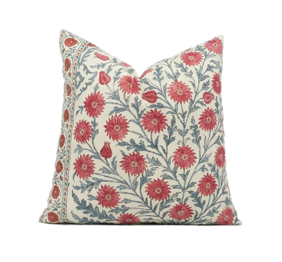 Oscar De La Renta X Lee Jofa - Sameera - Red / Blue - Eccentric Chic Floral Designer Cushion Cove... | Etsy (US)