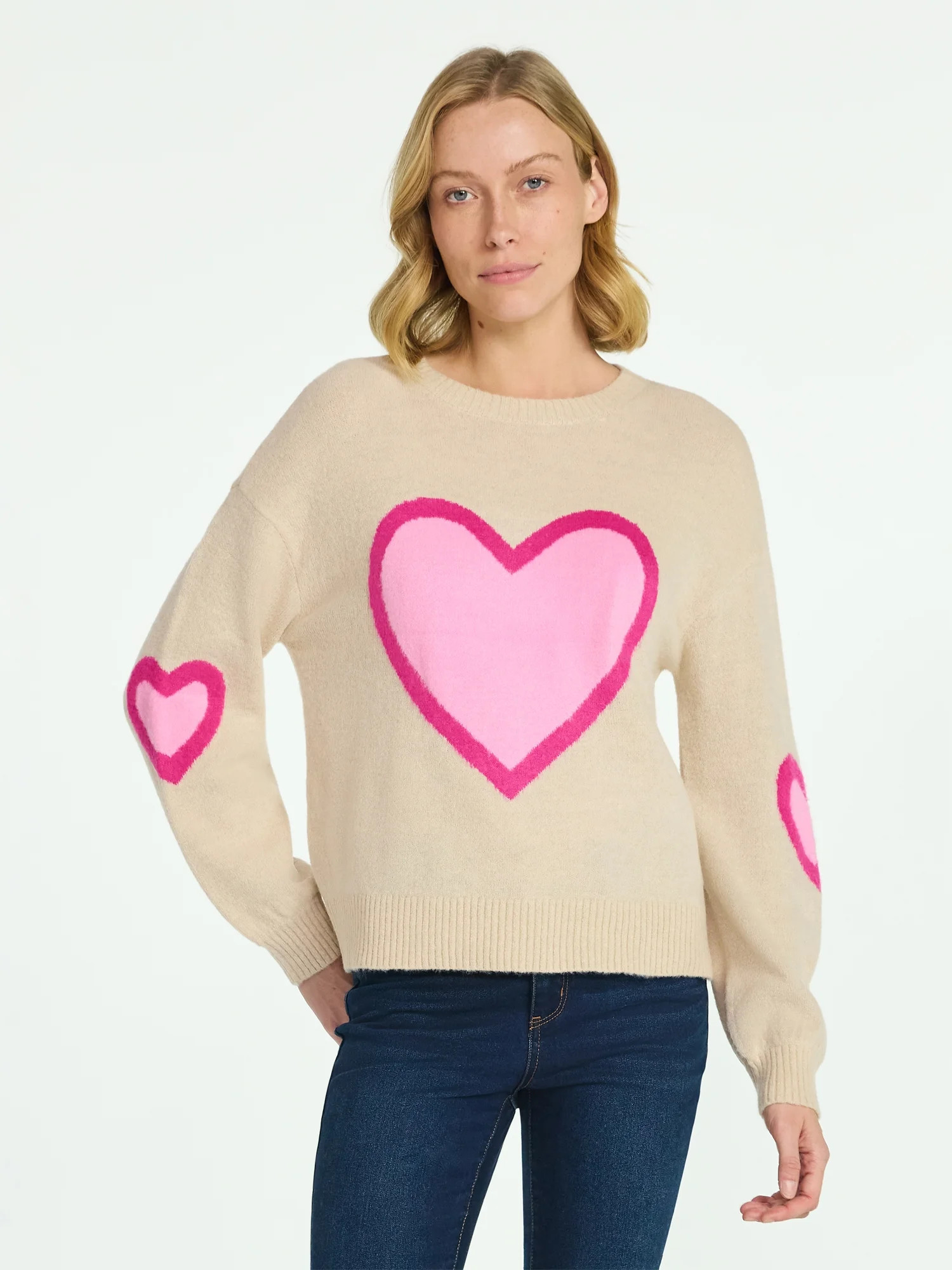 99 Jane Street Women's and Women's Plus Heart Sweater, Midweight, Sizes XS-4X | Walmart (US)