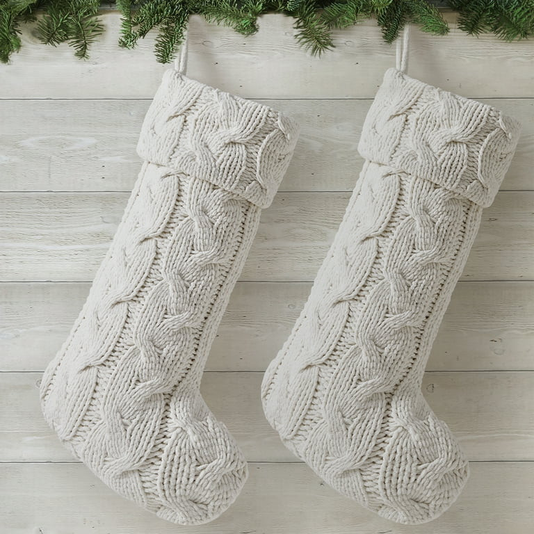 My Texas House Monte Grey Cable Knit Christmas Stockings, 20" x 10" (2 Count) - Walmart.com | Walmart (US)
