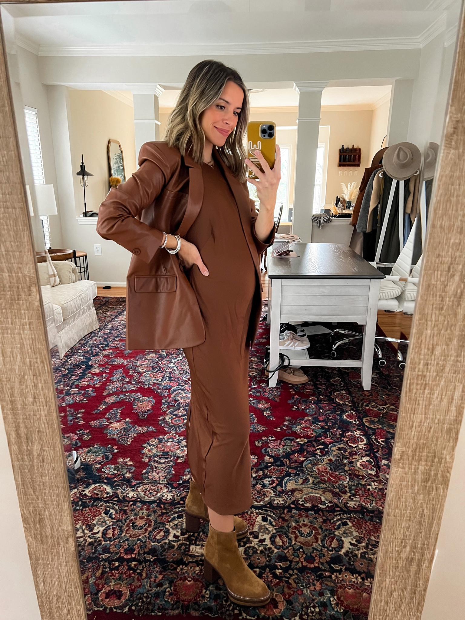 satin dress size small 
faux leather blazer size small

bump style, maternity, pregnancy, pregnant 

#LTKsalealert #LTKbump #LTKfindsunder50