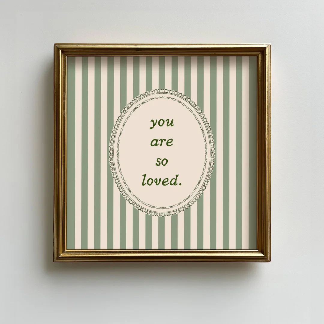 Vintage Green Striped Love Quote Print, Digital Downloadable Wall Art, Boho Retro Nursery Baby Gi... | Etsy (US)