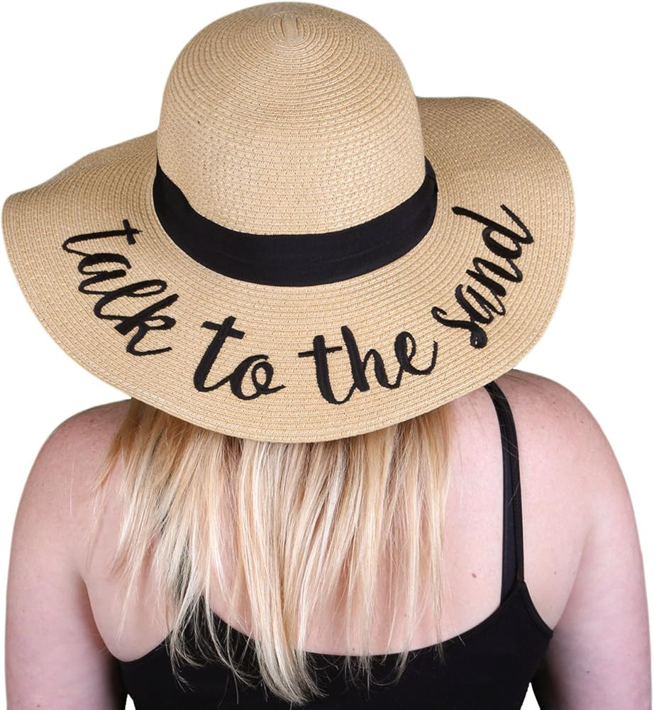 Funky Junque Women’s UPF 50 Bold Cursive Embroidered Adjustable Beach Floppy Sun Hat | Amazon (US)