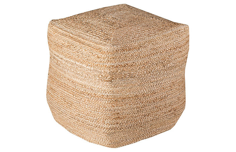 Teddy Woven Cube Pouf, Jute | One Kings Lane