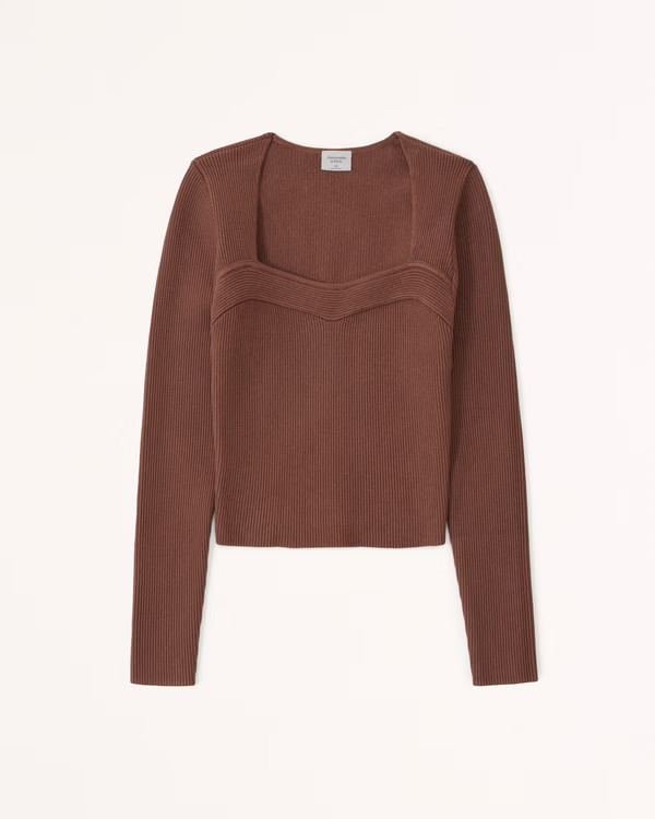 Long-Sleeve Ottoman Sweetheart Top | Abercrombie & Fitch (US)