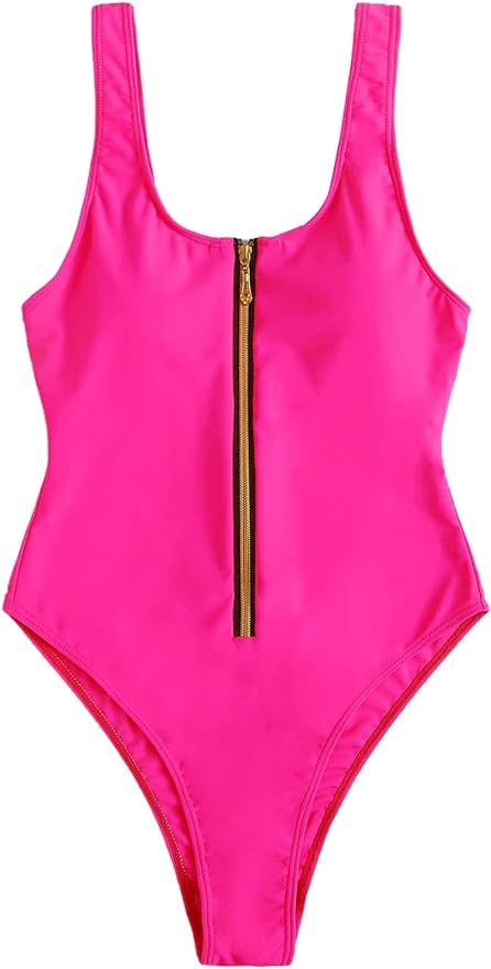 SheIn Women's Sleeveless Swimwear One Piece Swimsuit Scoop Neck Bathing Suits | Amazon (US)