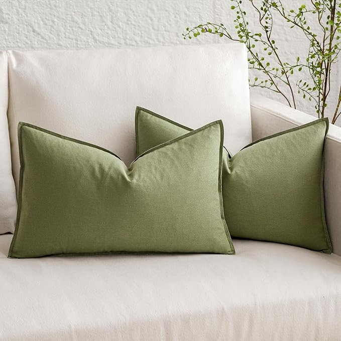 MIULEE Pack of 2 Sage Green Pillow Covers 12x20 Inch Decorative Couch Throw Pillow Covers Linen C... | Amazon (US)