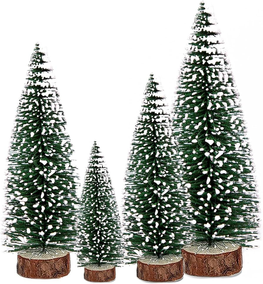 Mini Christmas Tree, Bottle Brush Christmas Tree, 4 PCS Artificial Christmas Tree with Wooden Bas... | Amazon (US)