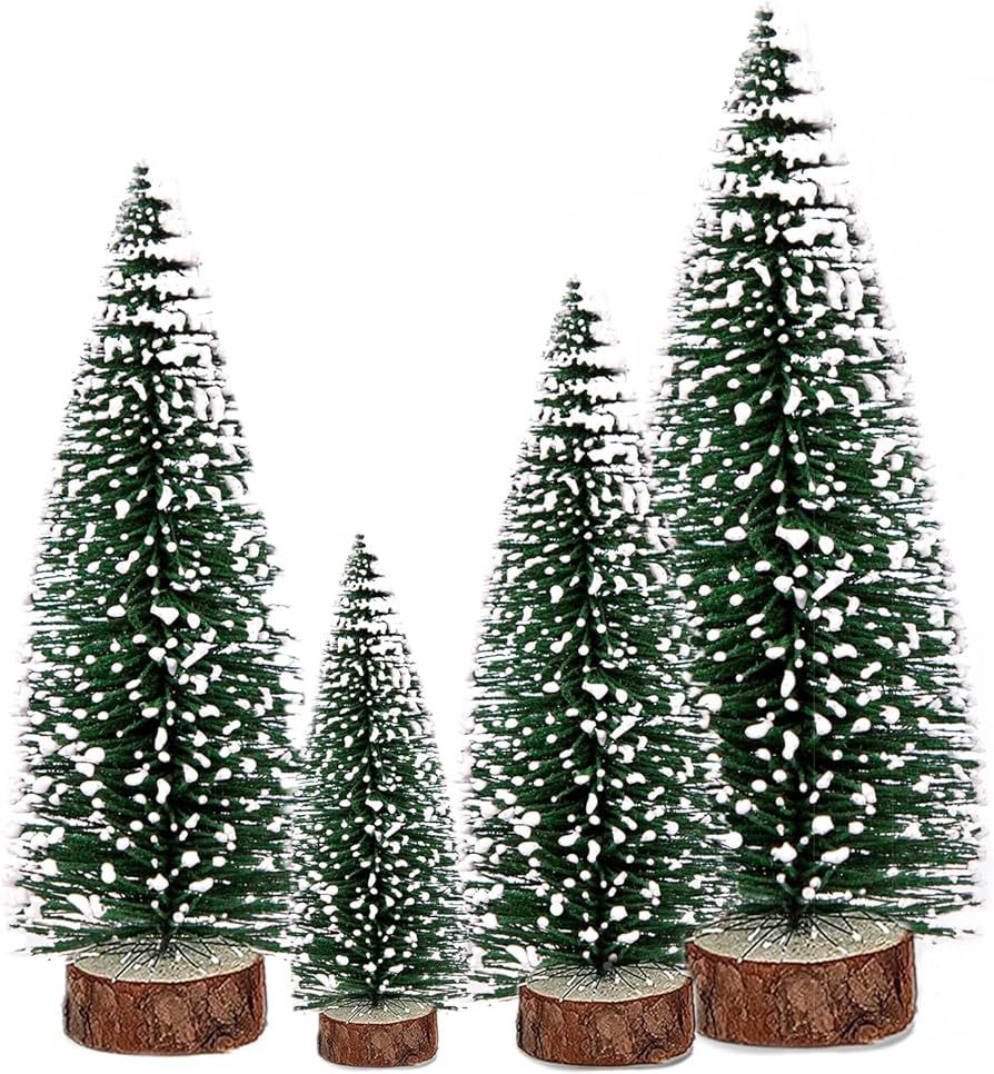 Mini Christmas Tree, Bottle Brush Christmas Tree, 4 PCS Artificial Christmas Tree with Wooden Bas... | Amazon (US)