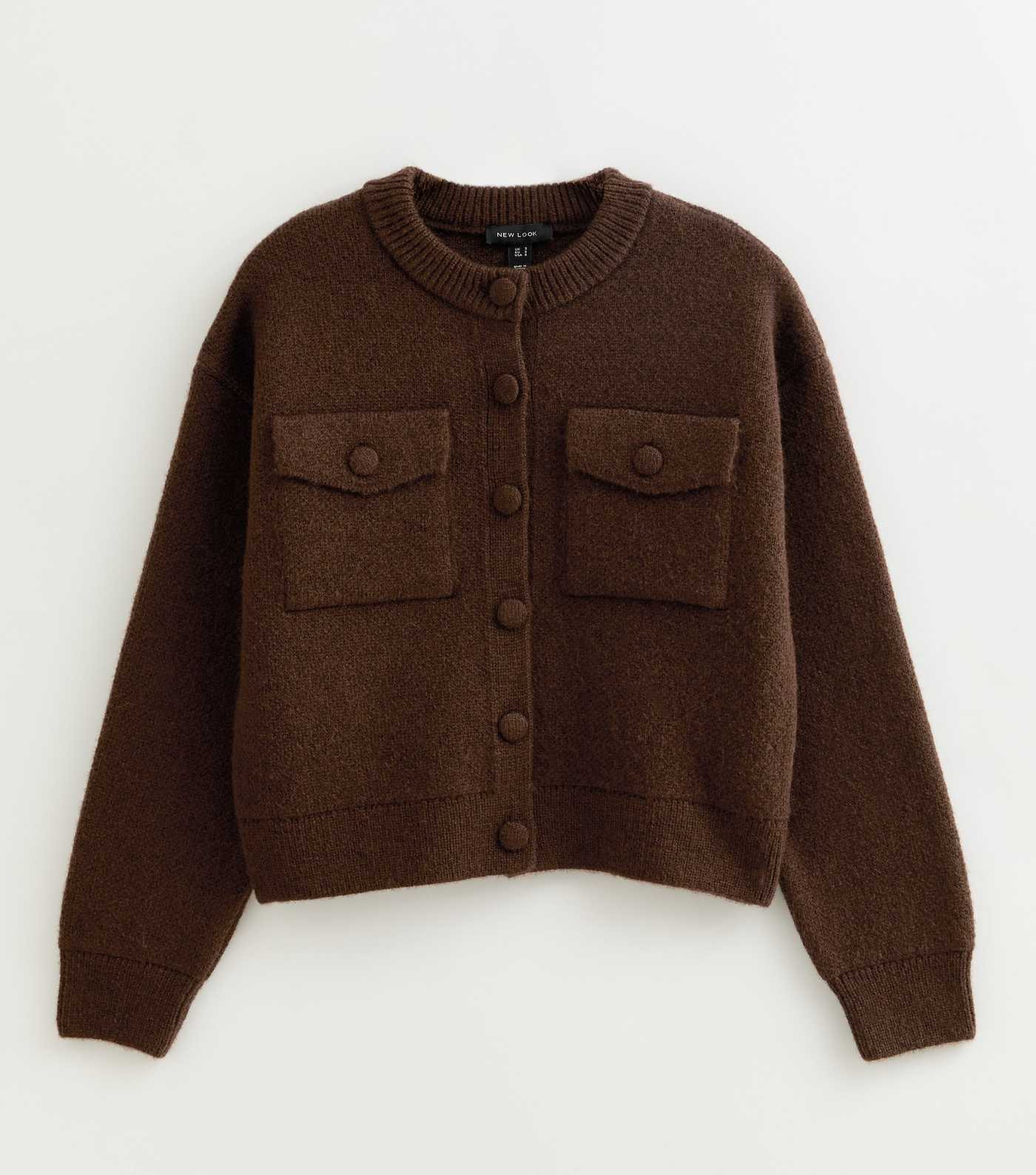Dark Brown Flap Pocket Knitted Bomber Jacket | New Look | New Look (UK)