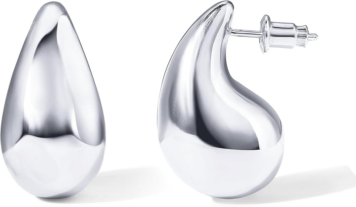 PAVOI 14K Gold Plated 925 Sterling Silver Post Teardrop Chunky Hoop Earrings | Lightweight Drop E... | Amazon (US)