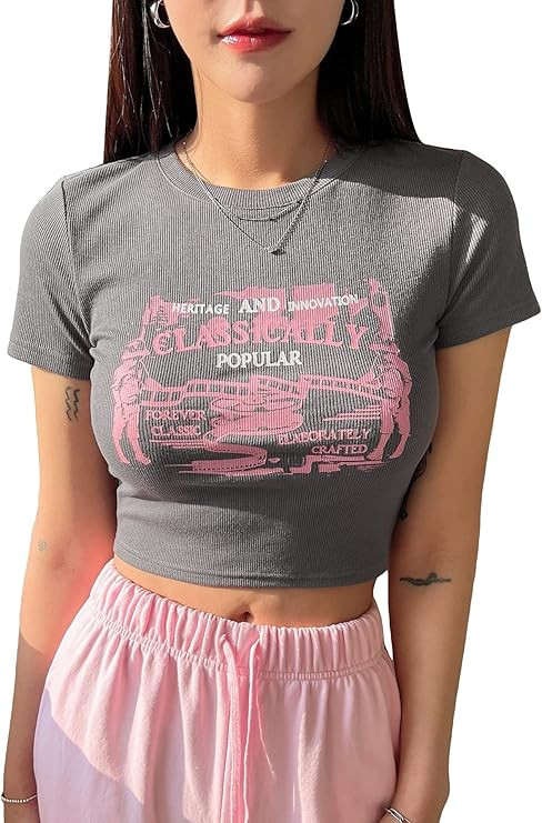 SOLY HUX Graphic Tees for Women Letter Print Short Sleeve Slim Fit T Shirts Crop Tops | Amazon (US)