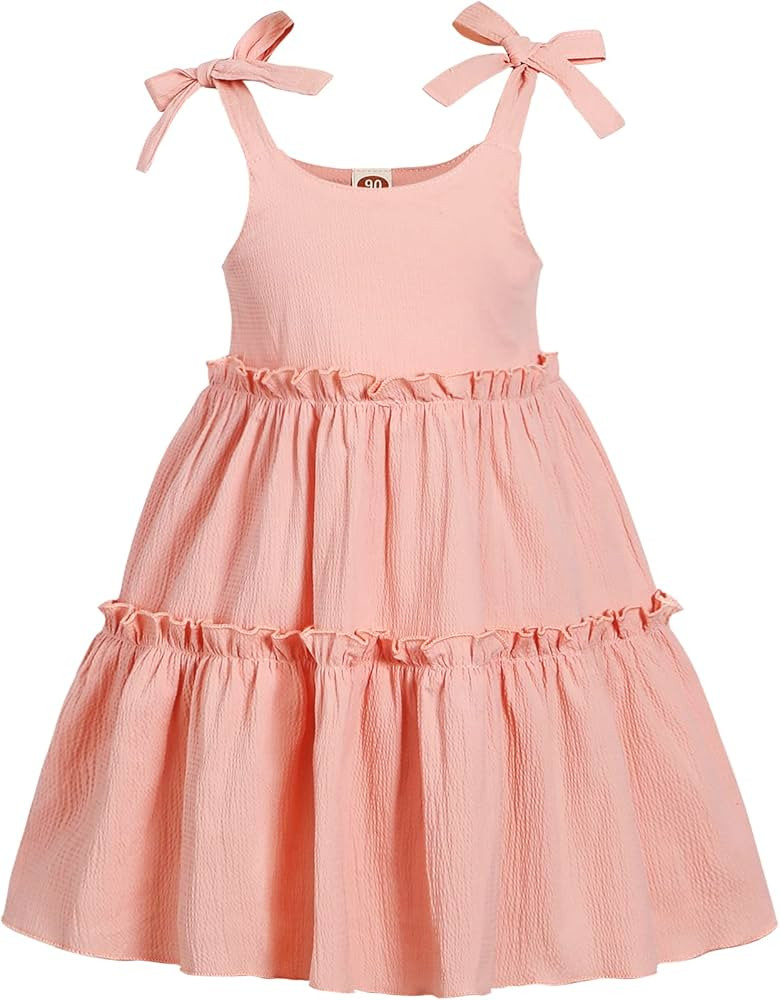 Toddler Baby Girl Dress Summer Casual Solid Color Ruffle Halter Sleeveless Kids Beach Dresses 12M... | Amazon (US)