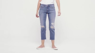 Women's High-Rise Distressed Straight Cropped Jeans - Universal Thread™ Medium Blue | Target