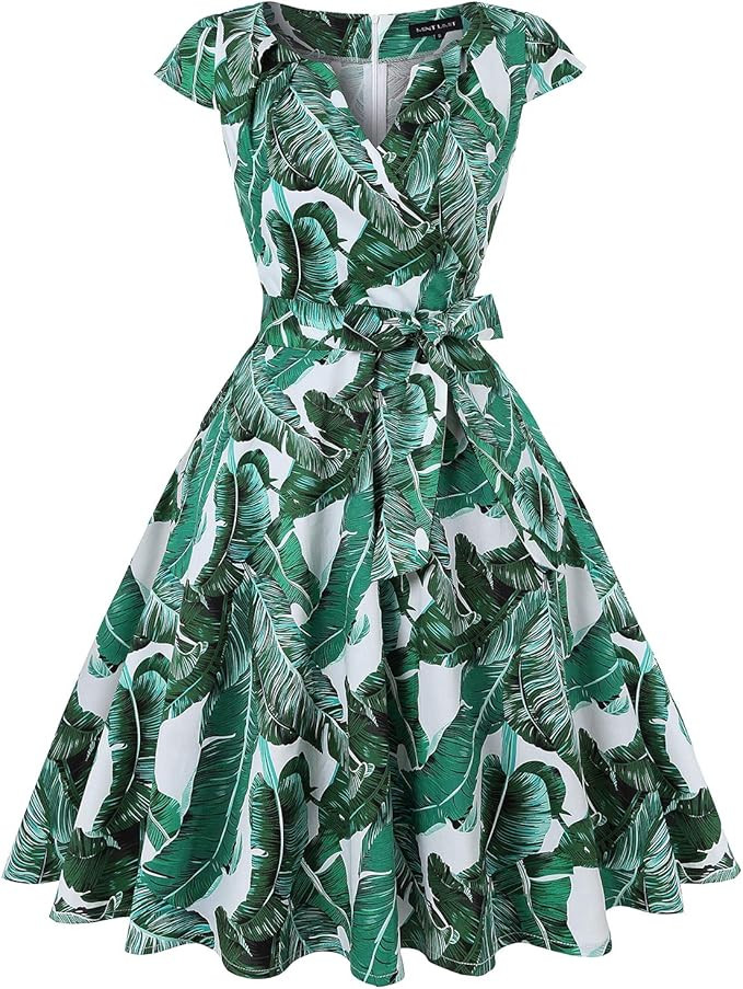 MINTLIMIT Women's Vintage 1950s Retro Cap-Sleeves V-Neck Rockabilly Swing Cocktail Dresses with P... | Amazon (US)