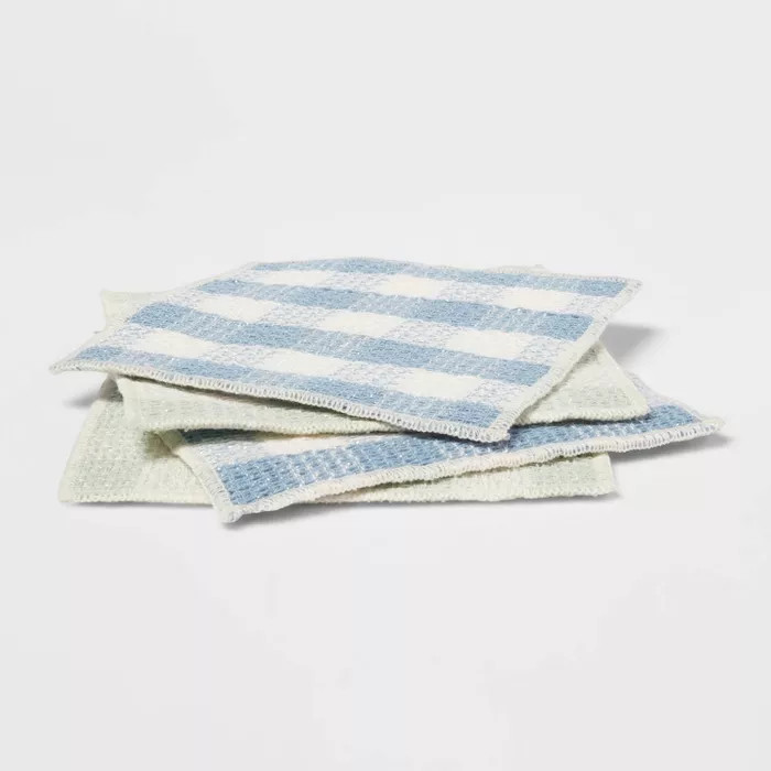 4pk Cotton Gingham Kitchen Scrubbers Light Blue/Green - Threshold™ | Target