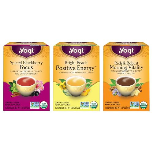 Yogi Tea - Morning Energy Variety Pack (3 Pack) Includes Peach Bergamot Bright Day, Rich and Robust Morning Vitality, Spiced Blackberry Focus - 48 Organic Tea Bags | Amazon (US)