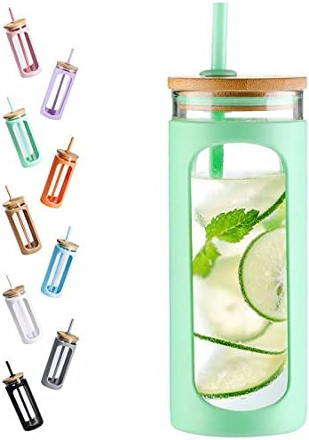 Kodrine 20oz Glass Water Tumble with Straw and Lid,Bamboo Lids Water Bottle, Iced Coffee Cup Reusabl | Amazon (US)