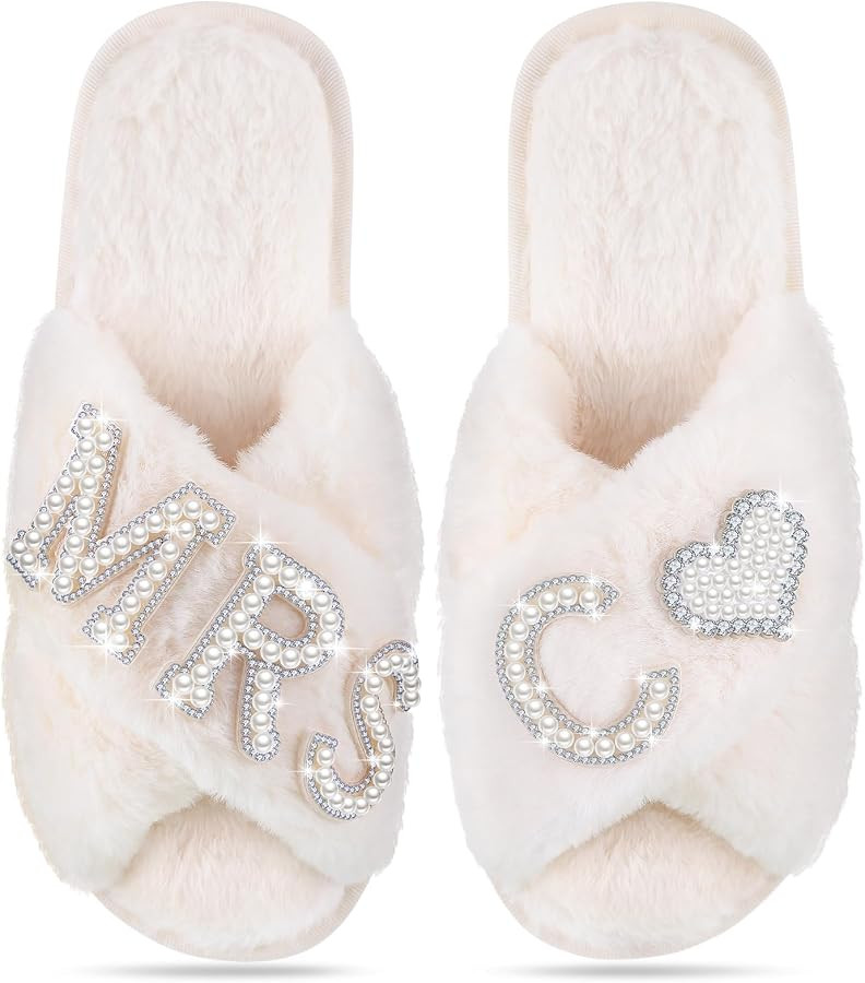 Tarpop Bride Slippers Mrs Slipper for Wedding with Personalized Initial Pearl Design Bridal Gifts | Amazon (US)
