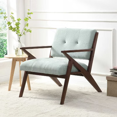 KTMBDW Mid Century Modern Accent Chair with Wood Frame, Upholstered Living Room Chairs with Waist Cushion, Reading Armchair for Bedroom Sunroom,Green | Target