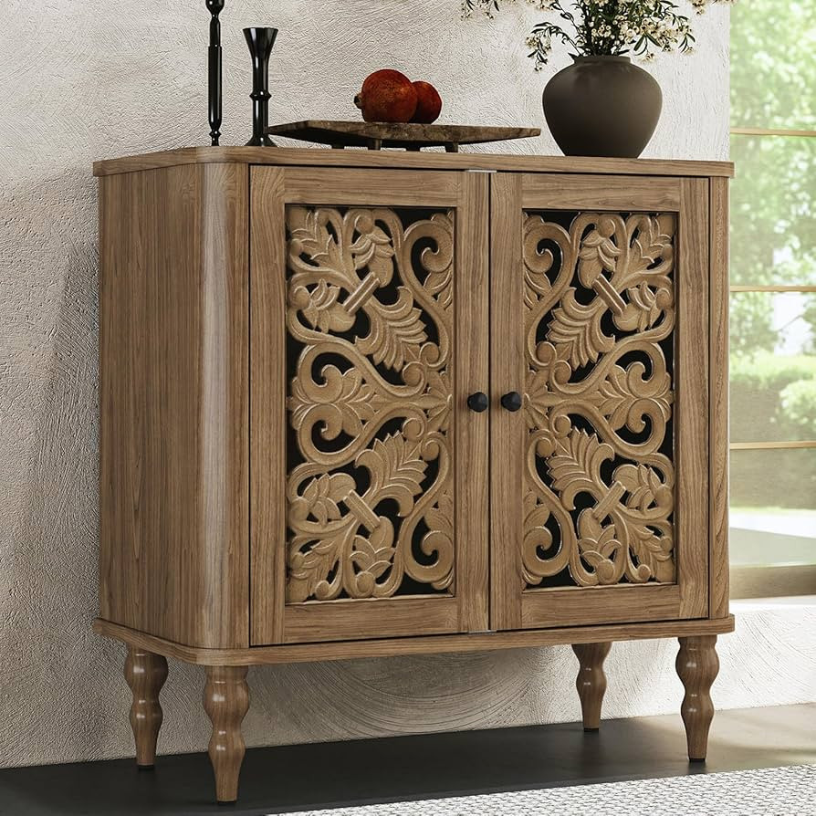 ARTPOWER Arc Carved Accent Cabinet with 2 Doors,French Country Sideboard Buffet Cabinet with Stor... | Amazon (US)