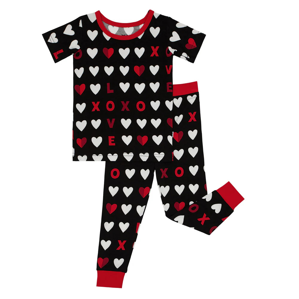 Black XOXO Two-Piece Short Sleeve Pajama Set | Little Sleepies