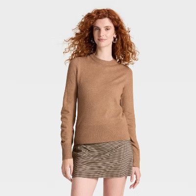 Women's Slim Fit Cozy Knit Pullover Sweater - A New Day™ Brown XL | Target