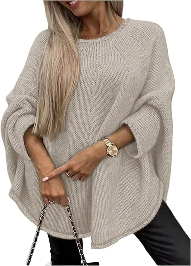 GORGLITTER Women's Oversized Sweater Crew Neck Chunky Knit Dolman Long Sleeve Fall Winter Slouchy... | Amazon (US)