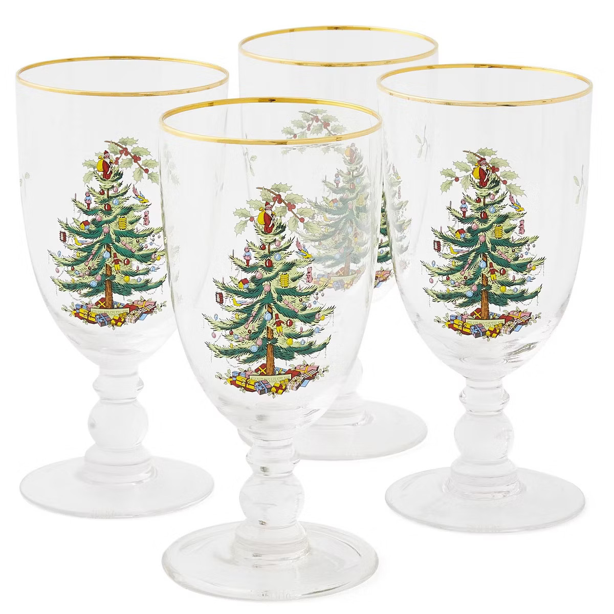 Spode Christmas Tree Gold 16oz Pedestal Goblets (Set of 4) - Gold Rimmed Glasses, Festive Holiday... | Target