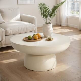 Abram Modern Patio Cream Off-White Round Concrete Outdoor Coffee Table, Magnesium Oxide(MGO) | The Home Depot