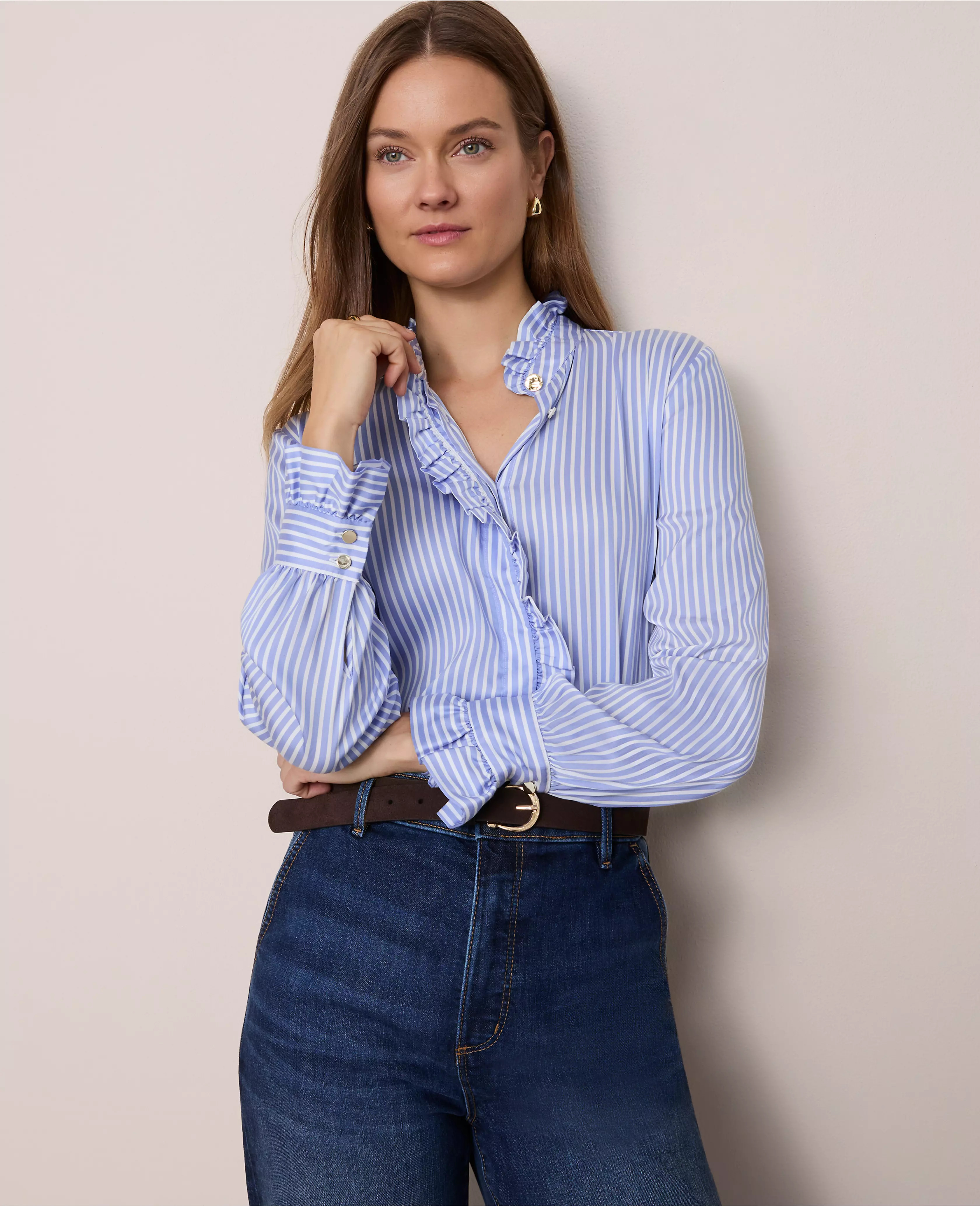Striped Ruffle Collar Blouse | Ann Taylor