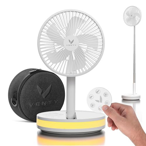 VENTY Portable Fan - Wireless Battery Operated Fan - 4 Speeds - LED Lighting - Carry Case & Remote Control - Cruise Travel - Outdoor Travel RV Power Bank With USB-C Port (White with Case) | Amazon (US)
