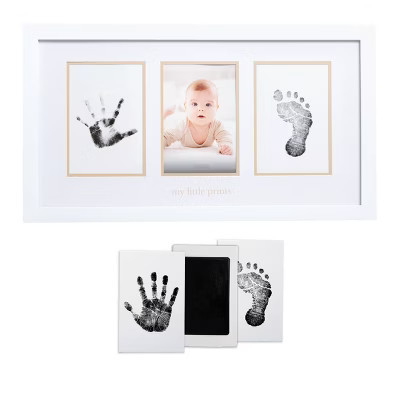 Pearhead 4" x 6" Babyprints Photo Frame and Clean-Touch Ink Pad Kit - White: Horizontal, Wooden, Sawtooth Back, Rectangle | Target