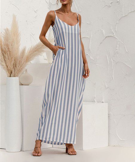 Blue & White Stripe Pocketed Maxi Dress - Women | Zulily
