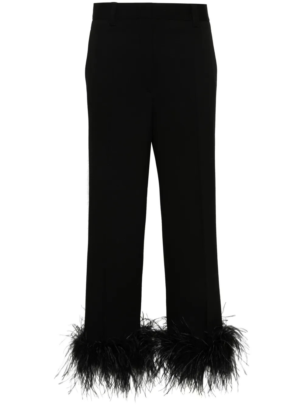 Miu Miu feather-trimmed trousers - Black | Farfetch Global
