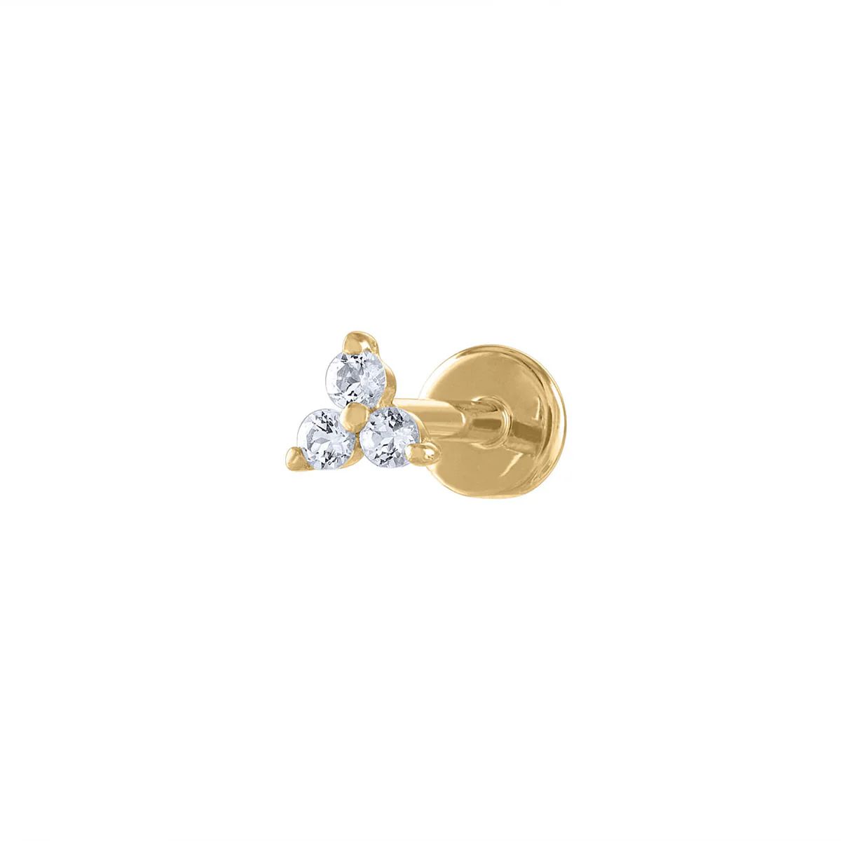 Crystal Trinity Threaded Flat Back Earring in 14k Gold | Maison Miru