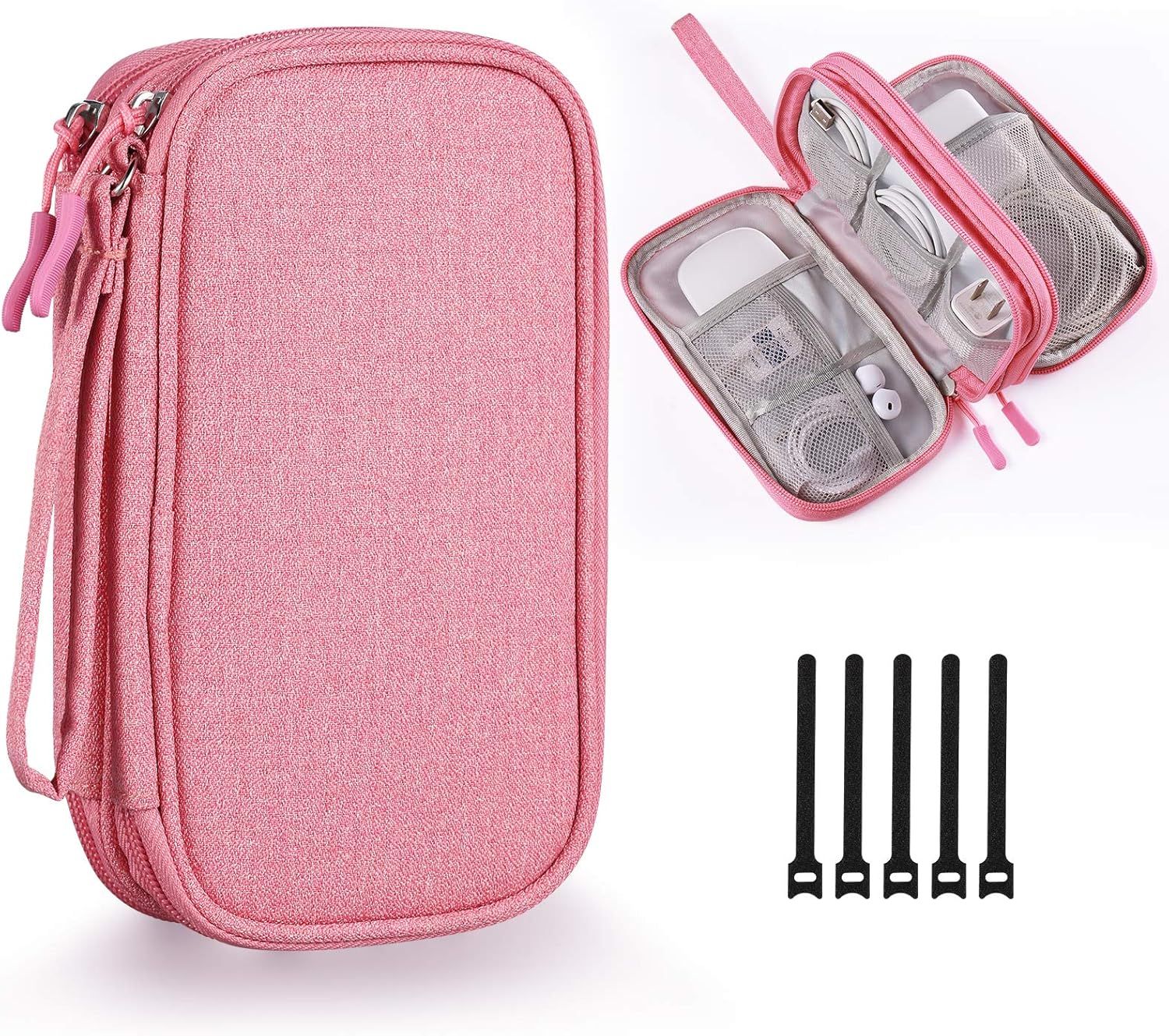 Travel Cord Organizer, Bevegekos Travel Accessories Pouch Case for Small Electronics & Tech (Pink... | Amazon (US)
