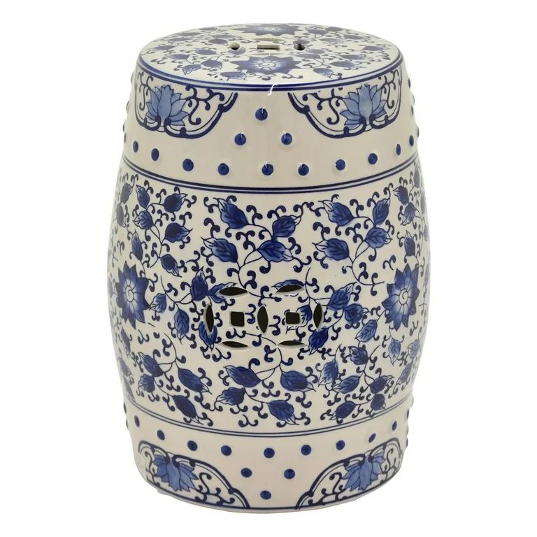 Plutus Brands Blue and White Porcelain Garden Stool | Walmart (US)