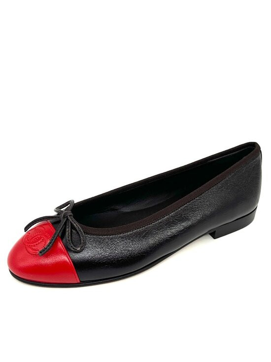 CHANEL 26S Crumpled Shiny Lambskin Leather Cap Toe Bow Ballerina Ballet Flats | Poshmark