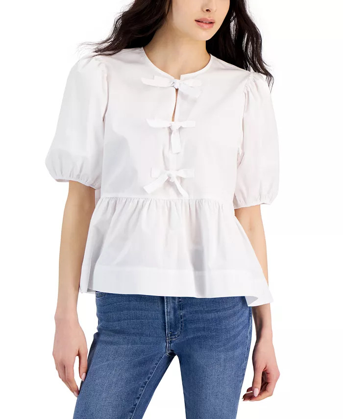 Nautica Jeans Women's Cotton Bow-Front Peplum Top - Macy's | Macy's