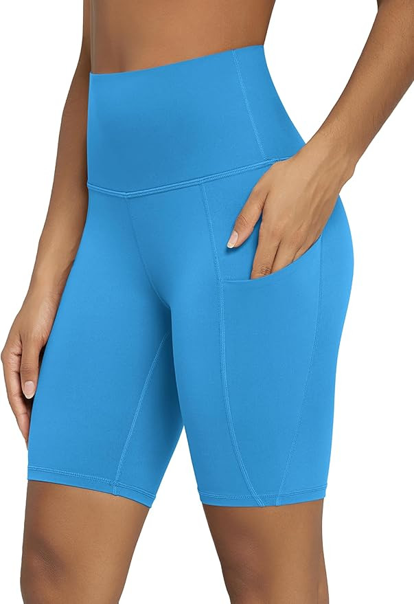 ODODOS 8" Tummy Control Biker Shorts for Women with Pockets High Waist Running Workout Athletic Y... | Amazon (US)