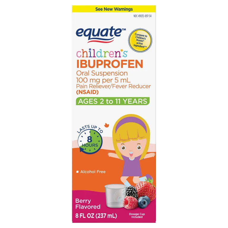 Equate Children's Ibuprofen Oral Suspension, 100 mg per 5 mL, Berry Flavor, 8 fl oz, Compare to C... | Walmart (US)