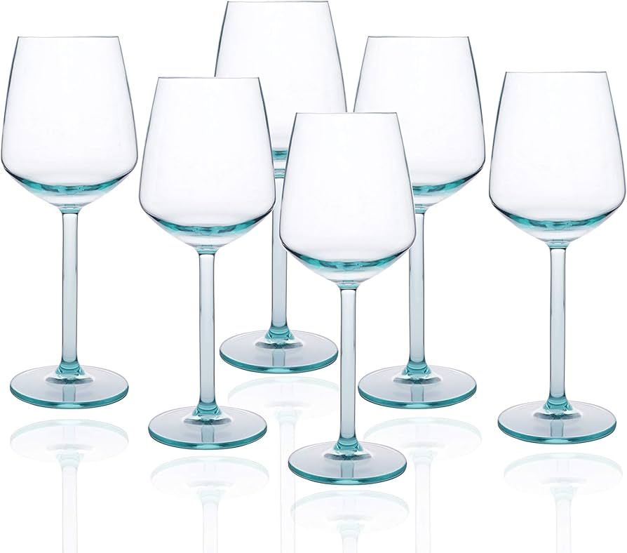 14-ounce Unbreakable Plastic Acrylic Stem Wine Glasses, set of 6-Teal, Red or White Wine Glass, D... | Amazon (US)