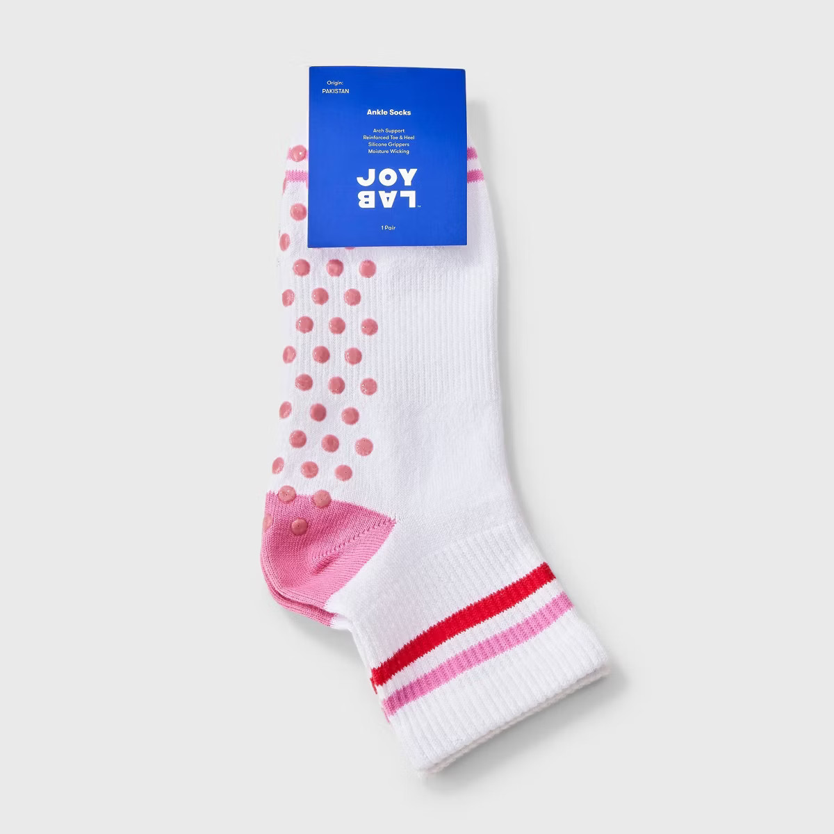 Women's Striped Pilates Ankle Grip Socks - JoyLab™ Pink/Red 4-10 | Target